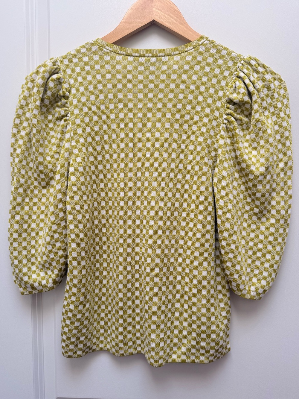 Ann Taylor Petite Chartreuse Puff Sleeve Check Sweater Size SP - Picture 5 of 11